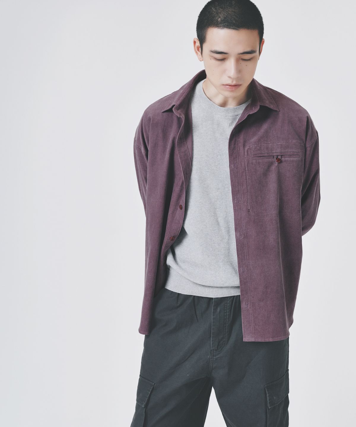 콜드블랭킷(COLD BLANKET) 코듀로이 언밸런스 오버핏 셔켓 퍼플