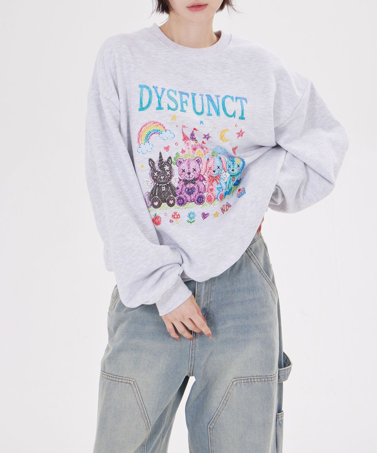 디스펑트(DYSFUNCT) DYS DOLL CRAYON SWEATSHIR(WHTIE MELANGE)