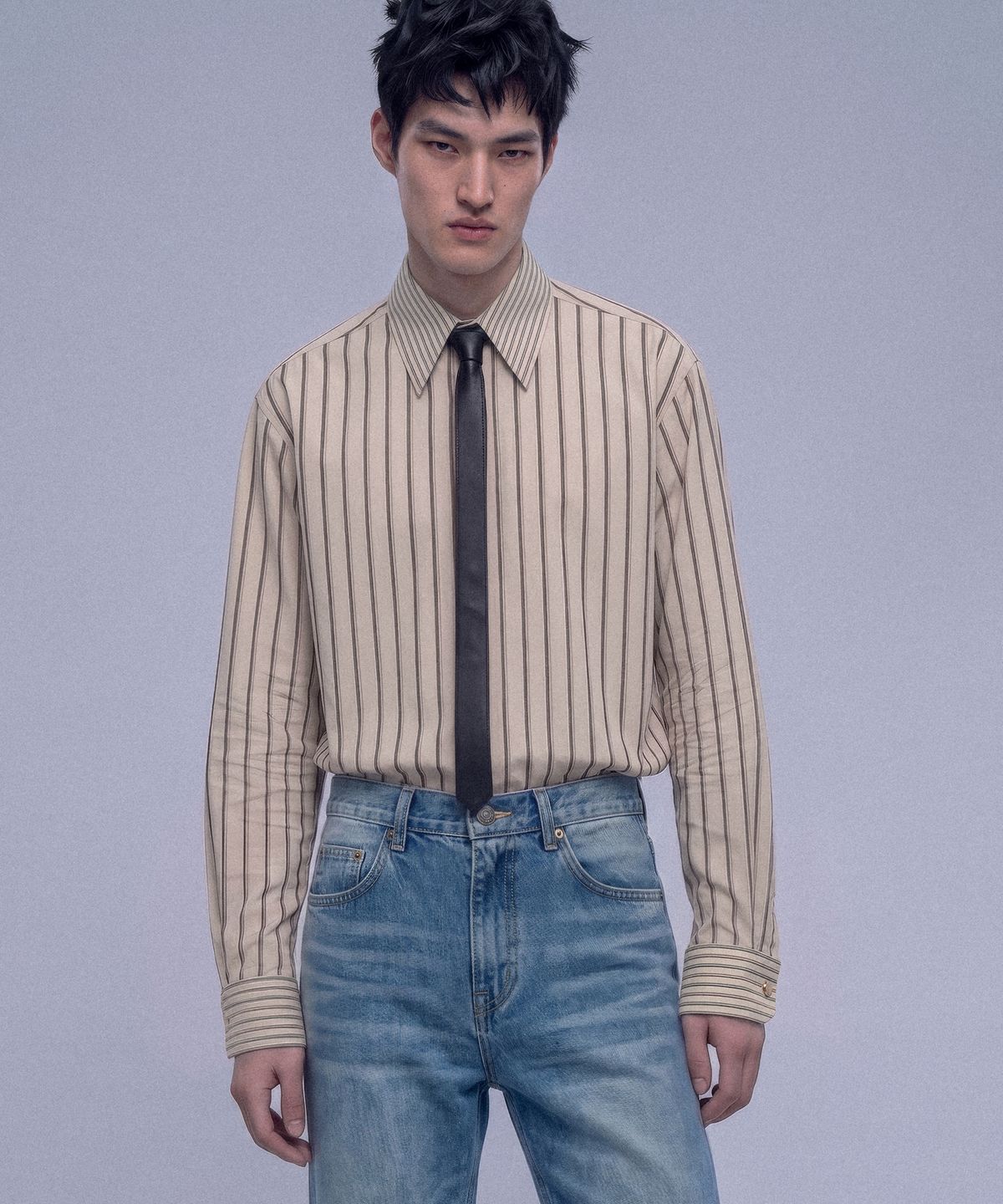언티지(UNTAGE) 투톤 스트라이프 셔츠[Beige(UNISEX)]_UTS-SS76