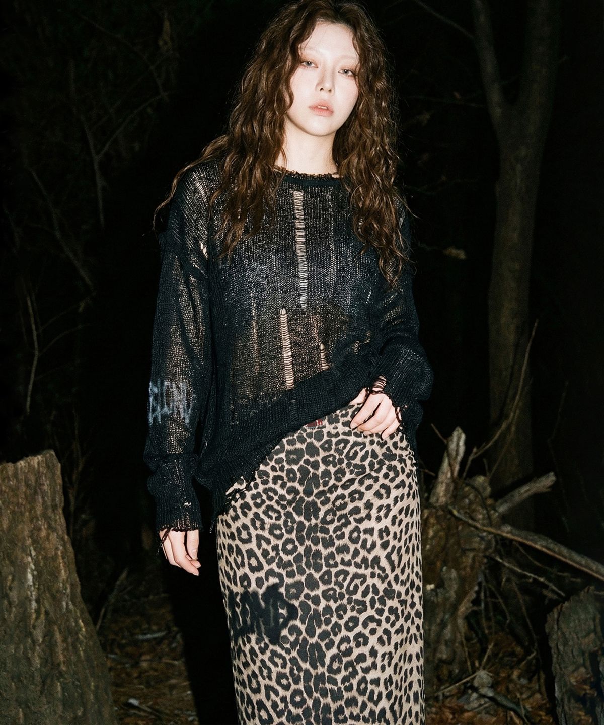 블랙블론드(BLACKBLOND) 8287 로고 레오파드 롱 스커트 (브라운)