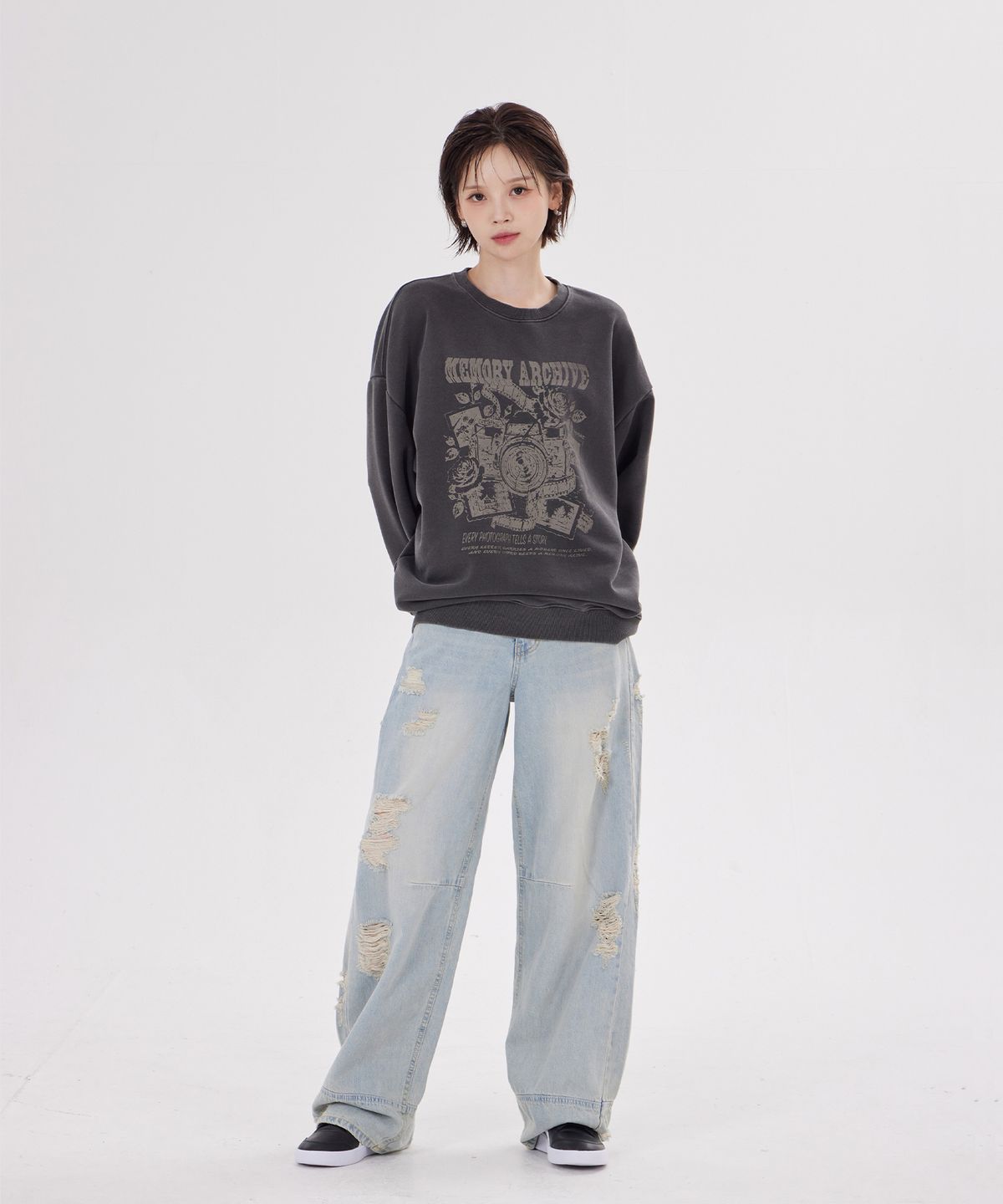 디스펑트(DYSFUNCT) MEMORY ARCHIVE PIGMENT SWEATSHIRT(CHARCOAL)