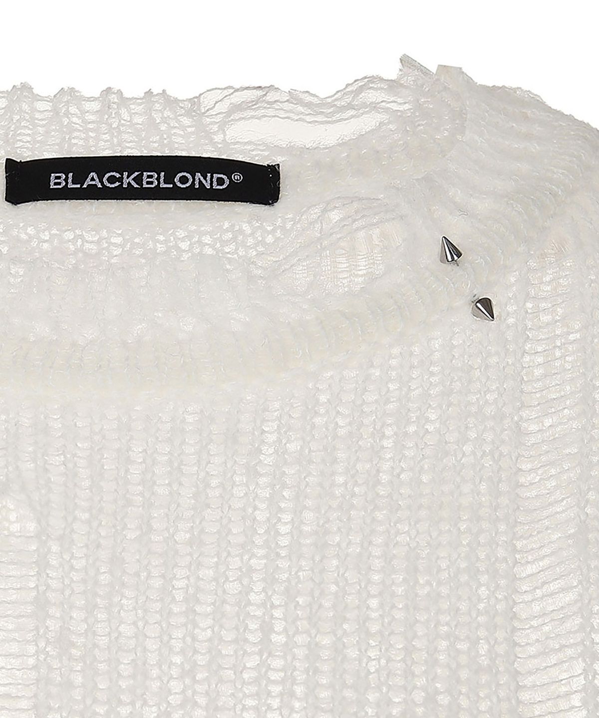 블랙블론드(BLACKBLOND) 8287 피어싱 그래피티 로고 빈티지 니트 스웨터 (화이트)