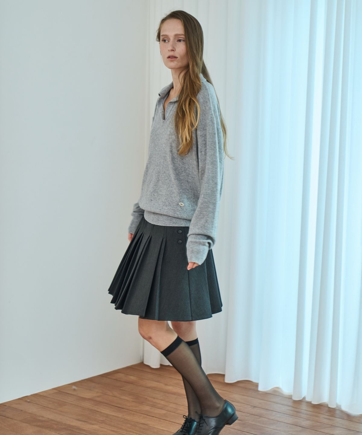 그리다제이(GRIDAJ) Wool Blend Wide Pleated Mini Skirt