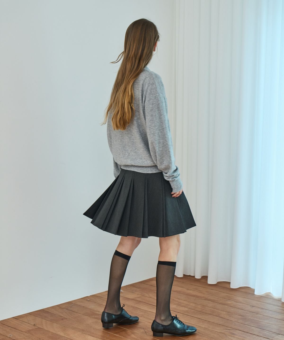 그리다제이(GRIDAJ) Wool Blend Wide Pleated Mini Skirt