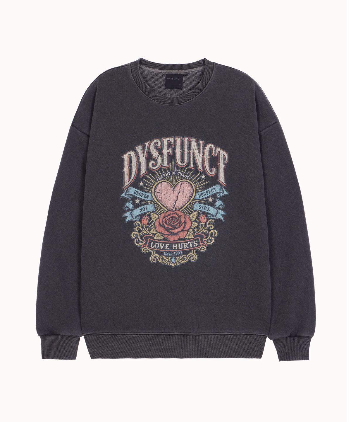 디스펑트(DYSFUNCT) LOVE HURTS VINTAGE PIGMENT SWEATSHIRT(CHARCOAL)
