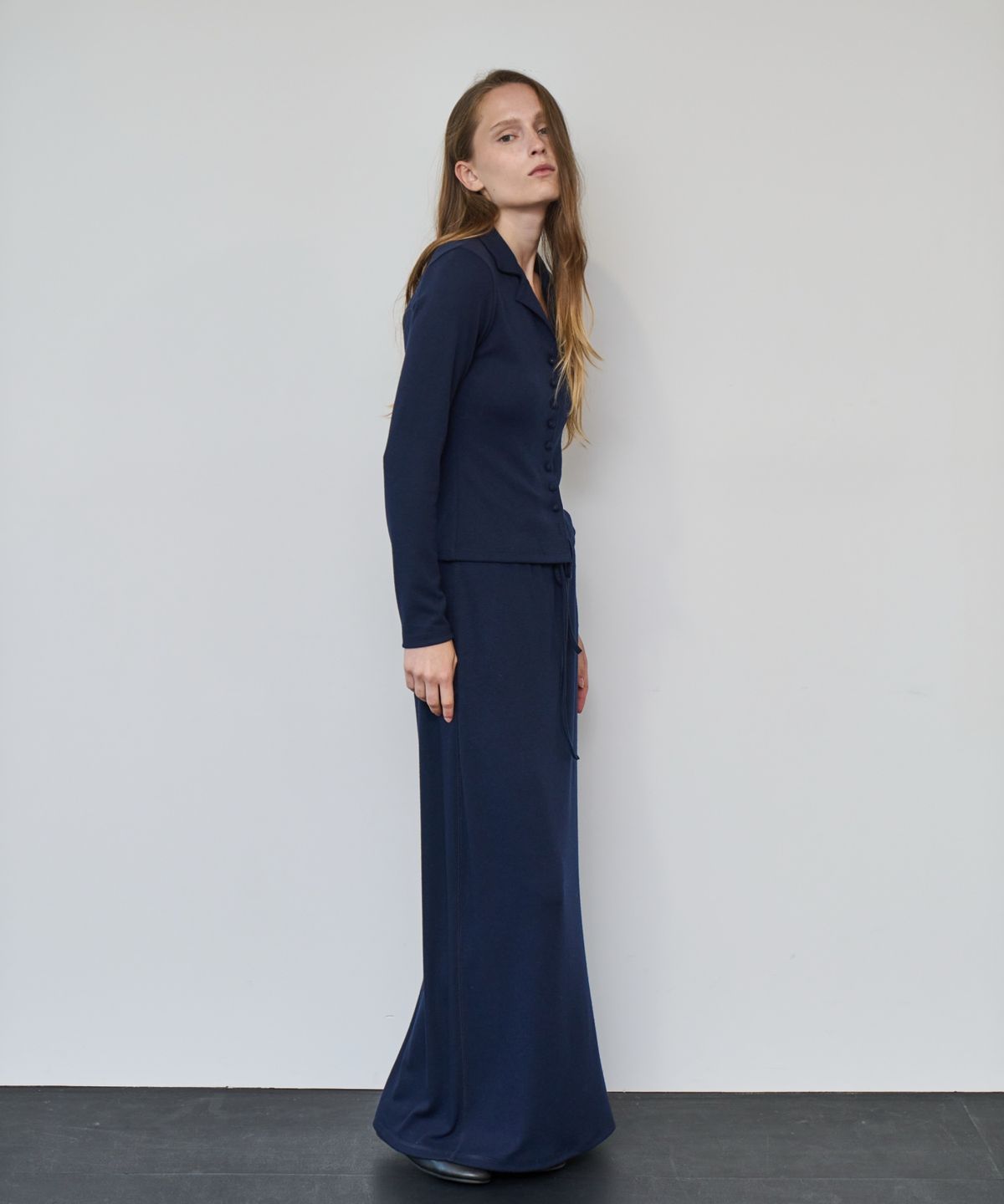 그리다제이(GRIDAJ) Comfort String Maxi Long Skirt   _ Navy