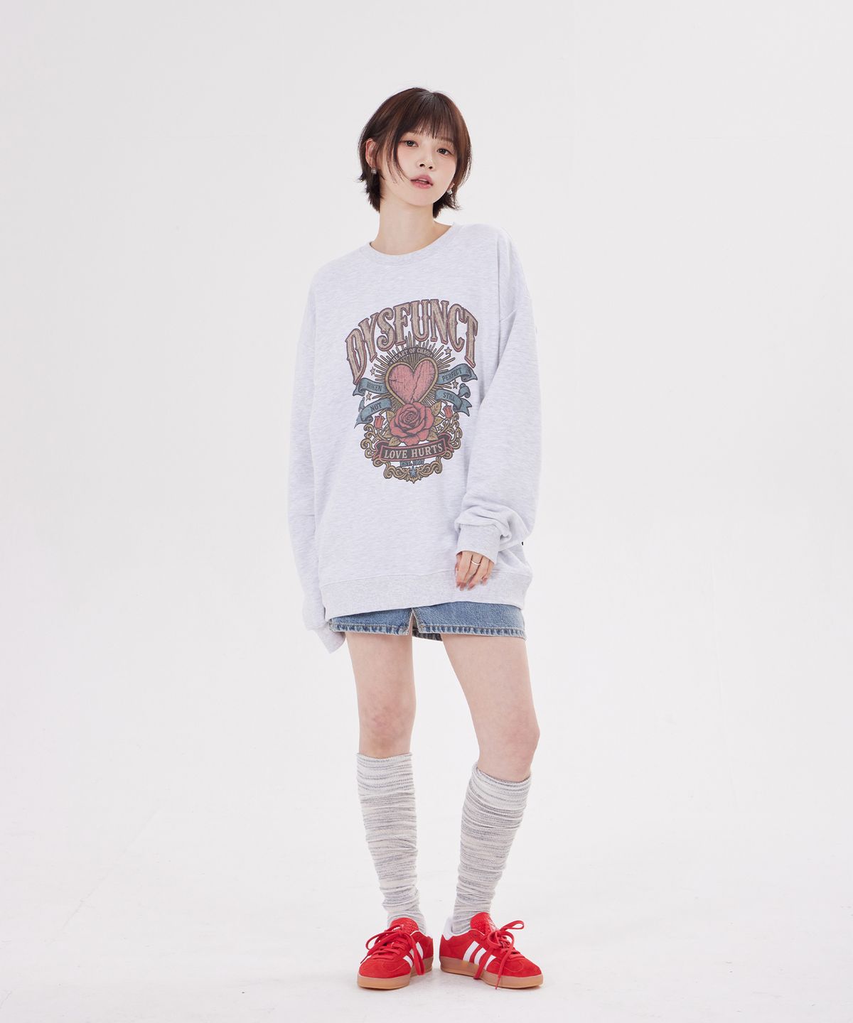 디스펑트(DYSFUNCT) LOVE HURTS VINTAGE SWEATSHIRT(WHTIE MELANGE)