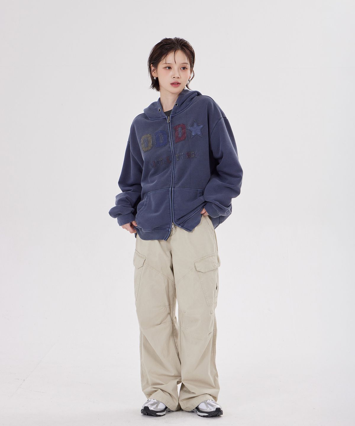 디스펑트(DYSFUNCT) ODD PIGMENT APPLIQUE ZIP-UP HOODIE(NAVY)