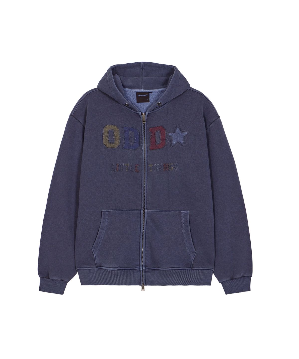 디스펑트(DYSFUNCT) ODD PIGMENT APPLIQUE ZIP-UP HOODIE(NAVY)