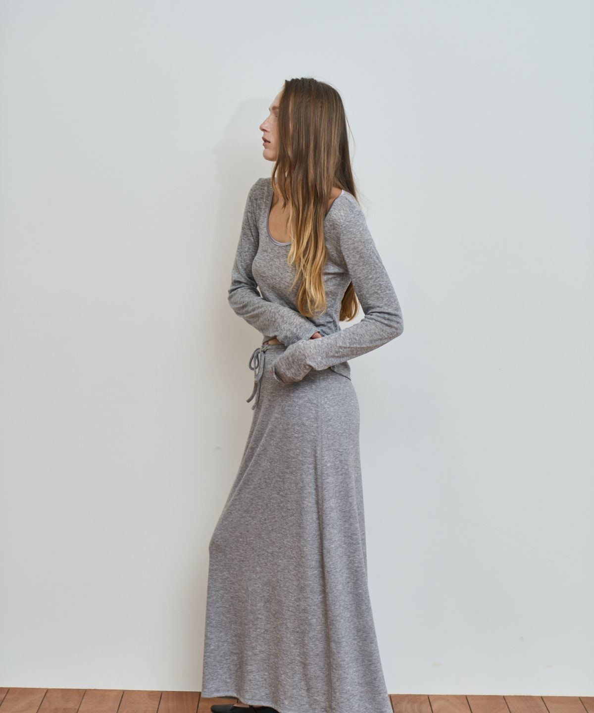 그리다제이(GRIDAJ) Comfort String Maxi Long Skirt   _ gray