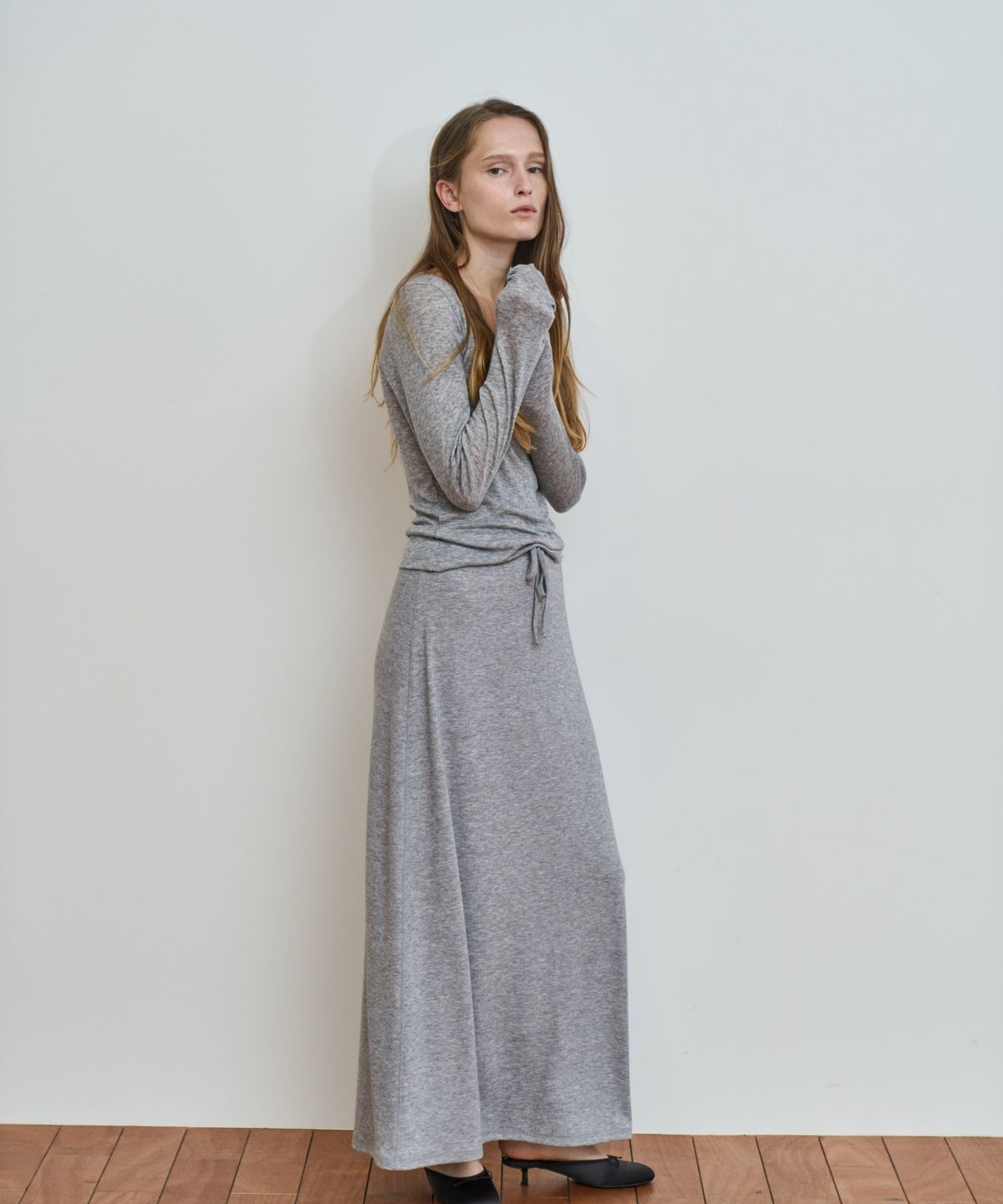 그리다제이(GRIDAJ) Comfort String Maxi Long Skirt   _ gray