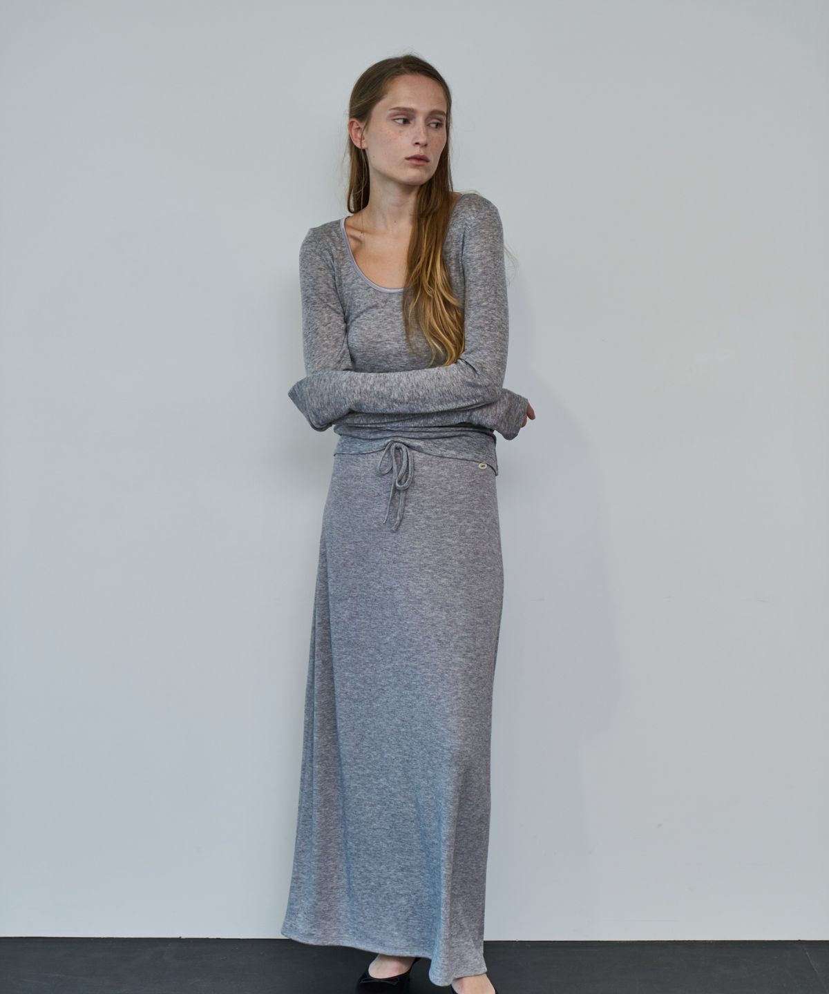 그리다제이(GRIDAJ) Comfort String Maxi Long Skirt   _ gray