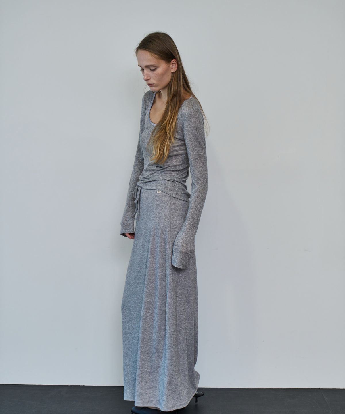 그리다제이(GRIDAJ) Comfort String Maxi Long Skirt   _ gray