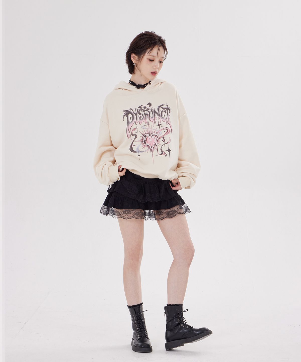 디스펑트(DYSFUNCT) ORBIT HEART GRAPHIC HOODIE(CREAM)