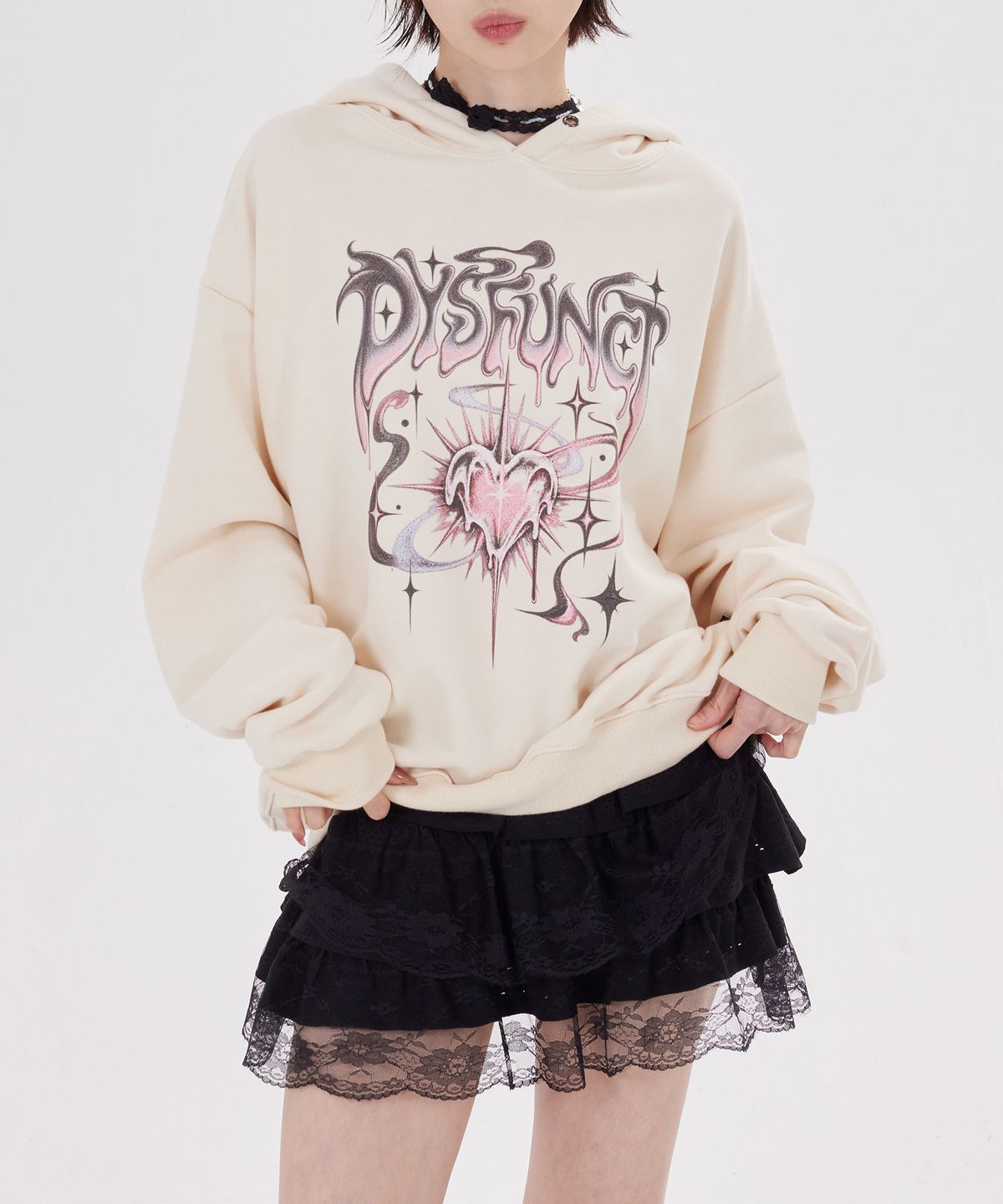 디스펑트(DYSFUNCT) ORBIT HEART GRAPHIC HOODIE(CREAM)
