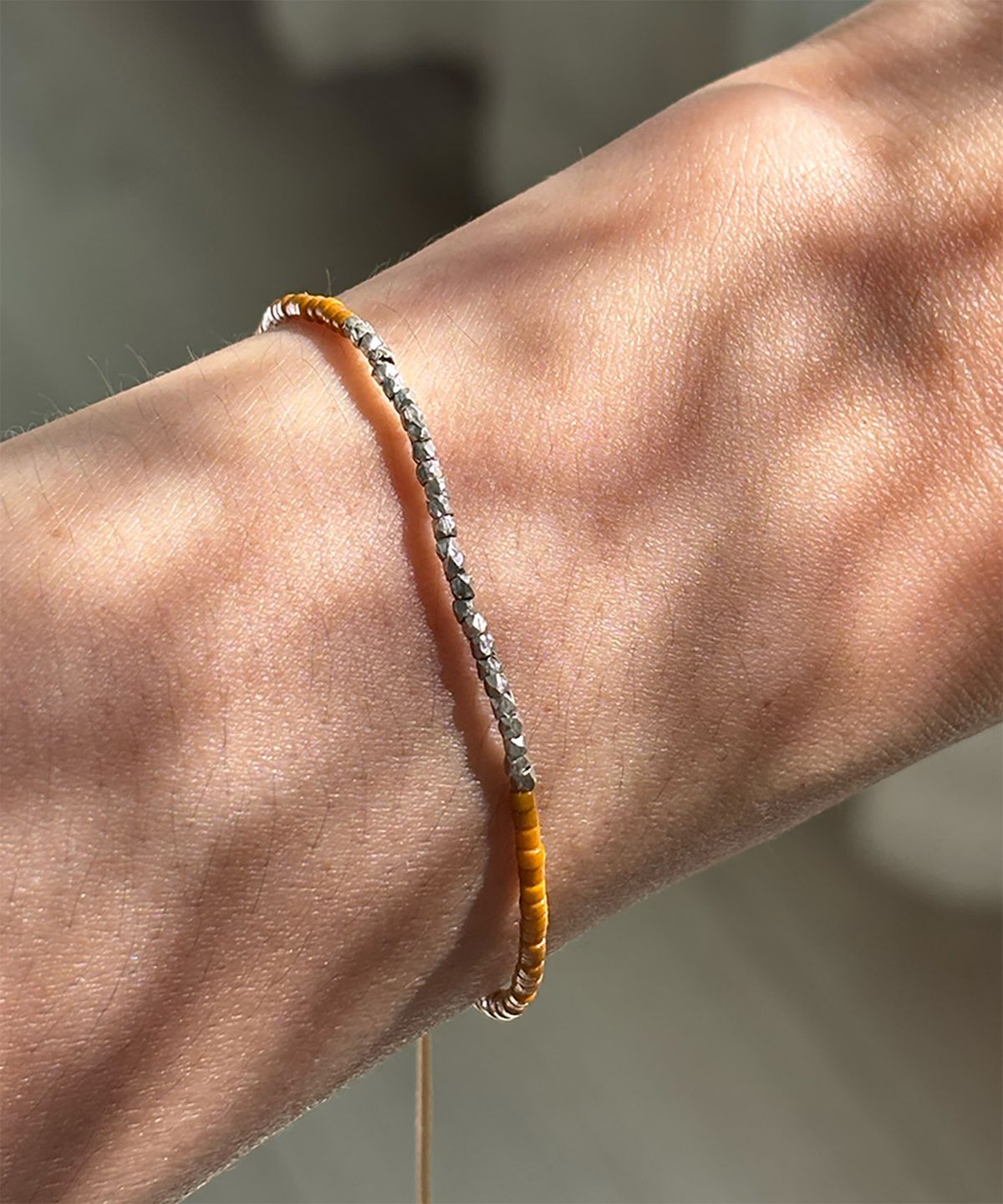 림바(RIMBA) [Leju] Single Handwoven Bracelet in Mustard & Silver