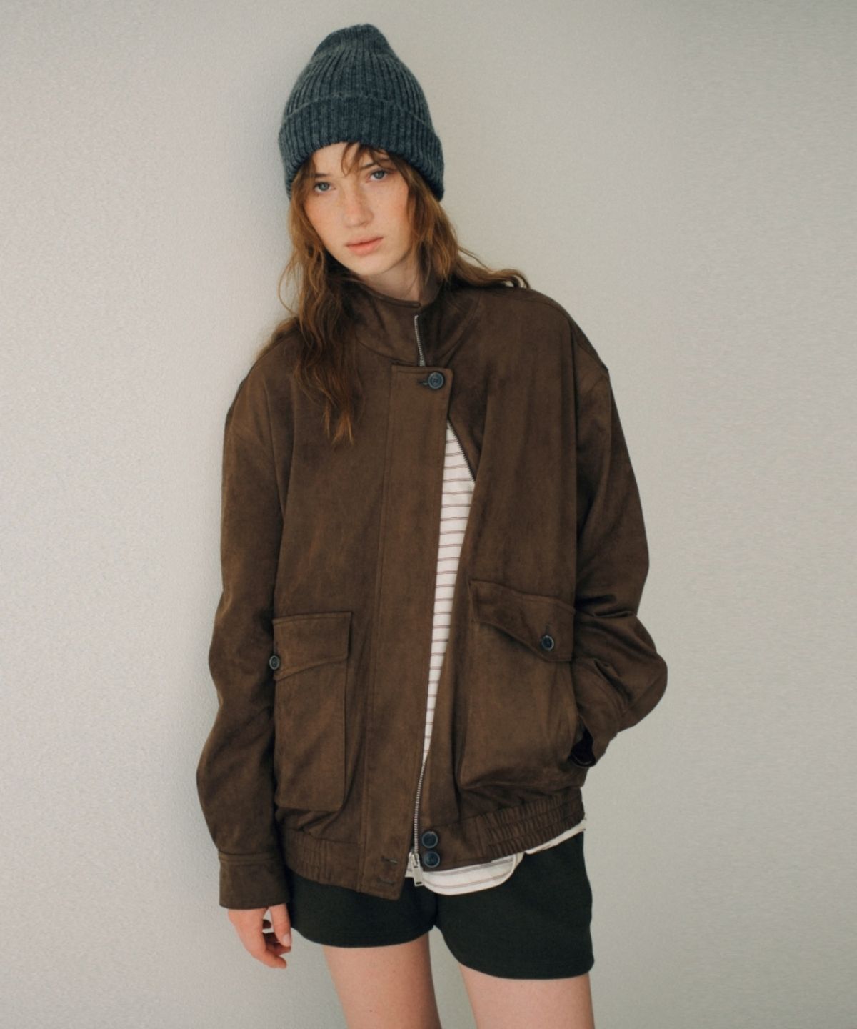 어나우트(UNNOUT) SUEDE BLOUSON JACKET ASH BROWN