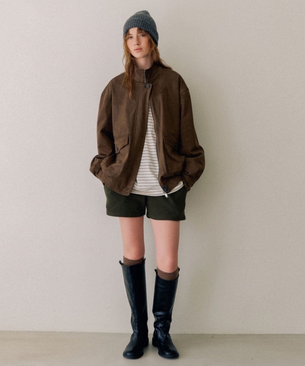 어나우트(UNNOUT) SUEDE BLOUSON JACKET ASH BROWN