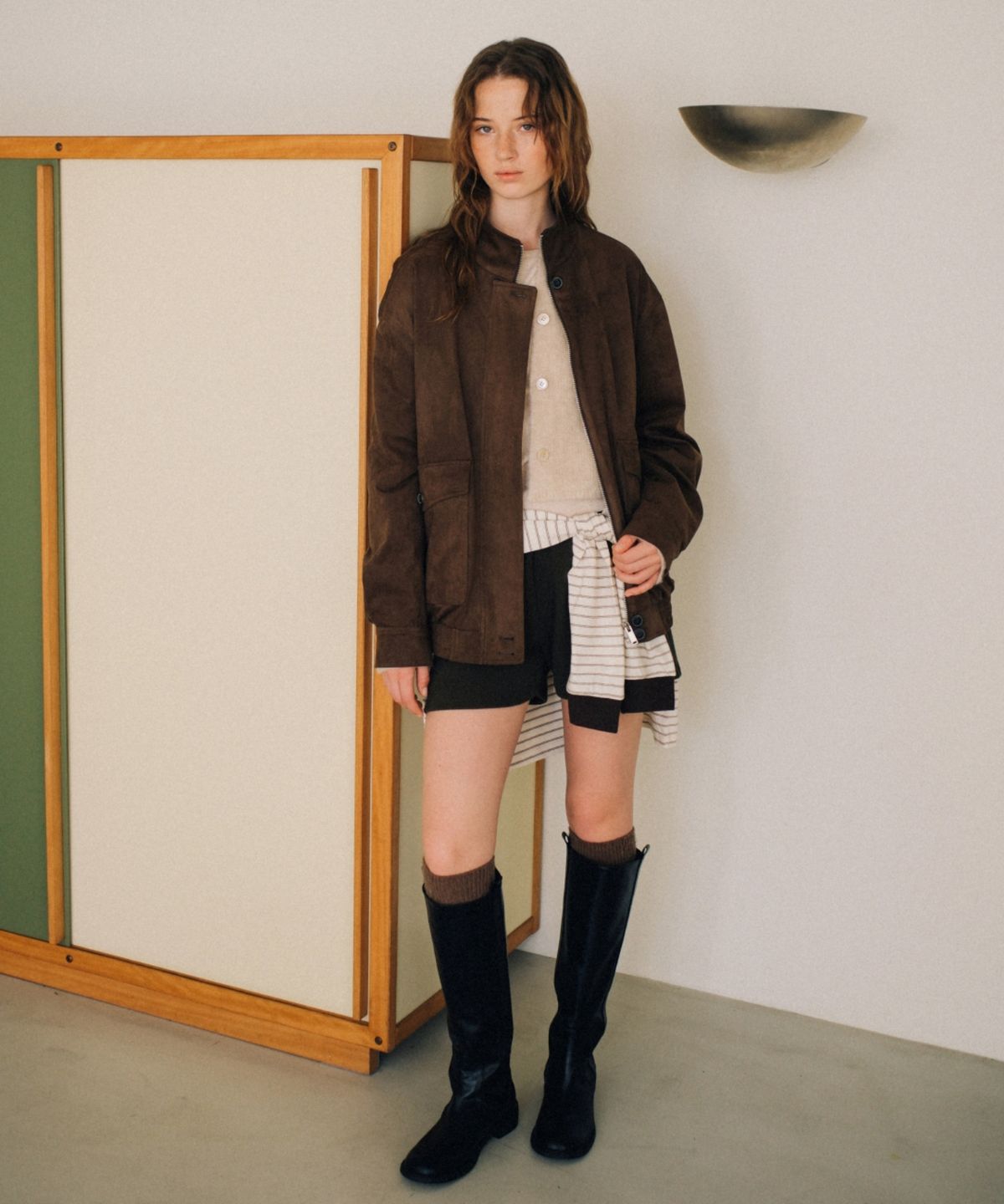 어나우트(UNNOUT) SUEDE BLOUSON JACKET ASH BROWN