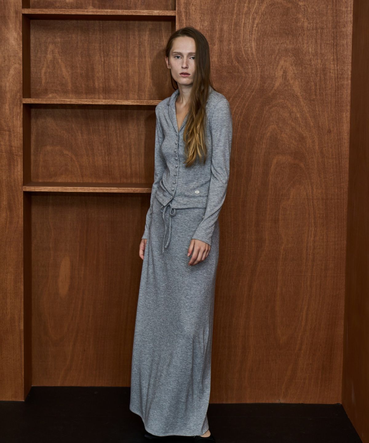 그리다제이(GRIDAJ) Slim-fit Open Collar Knit Cardigan  _ gray
