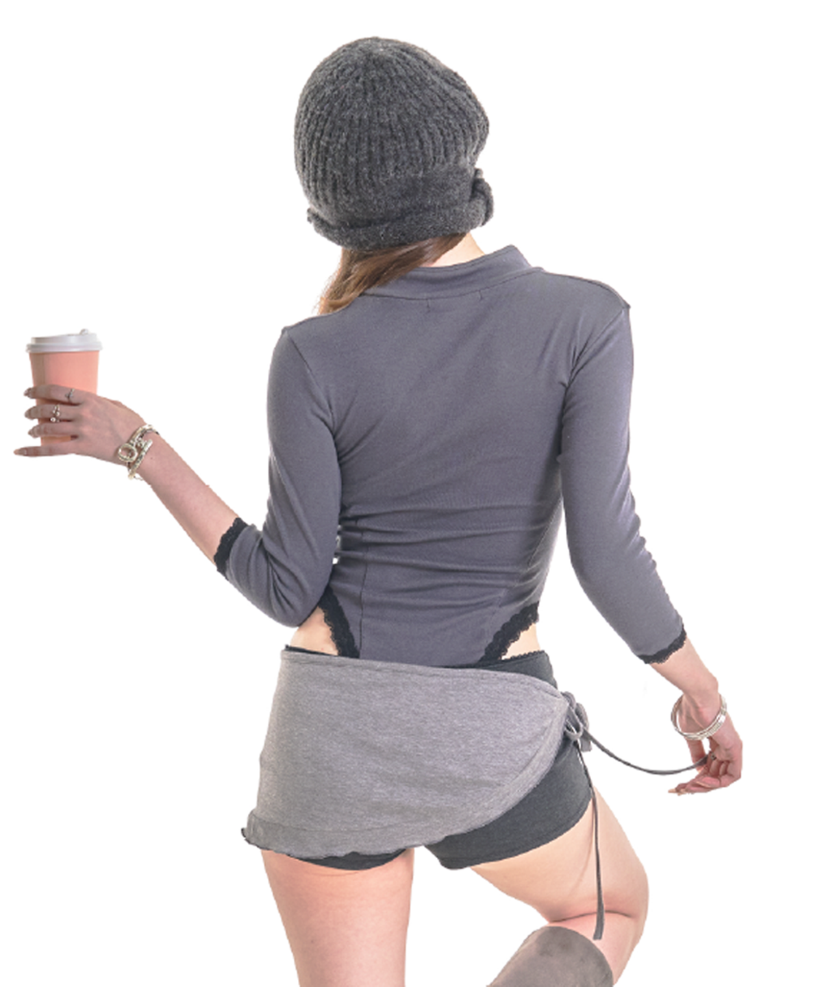 포어링(FORUSRING) Cocoa wrap skirt-pants (drak grey-charcoal)