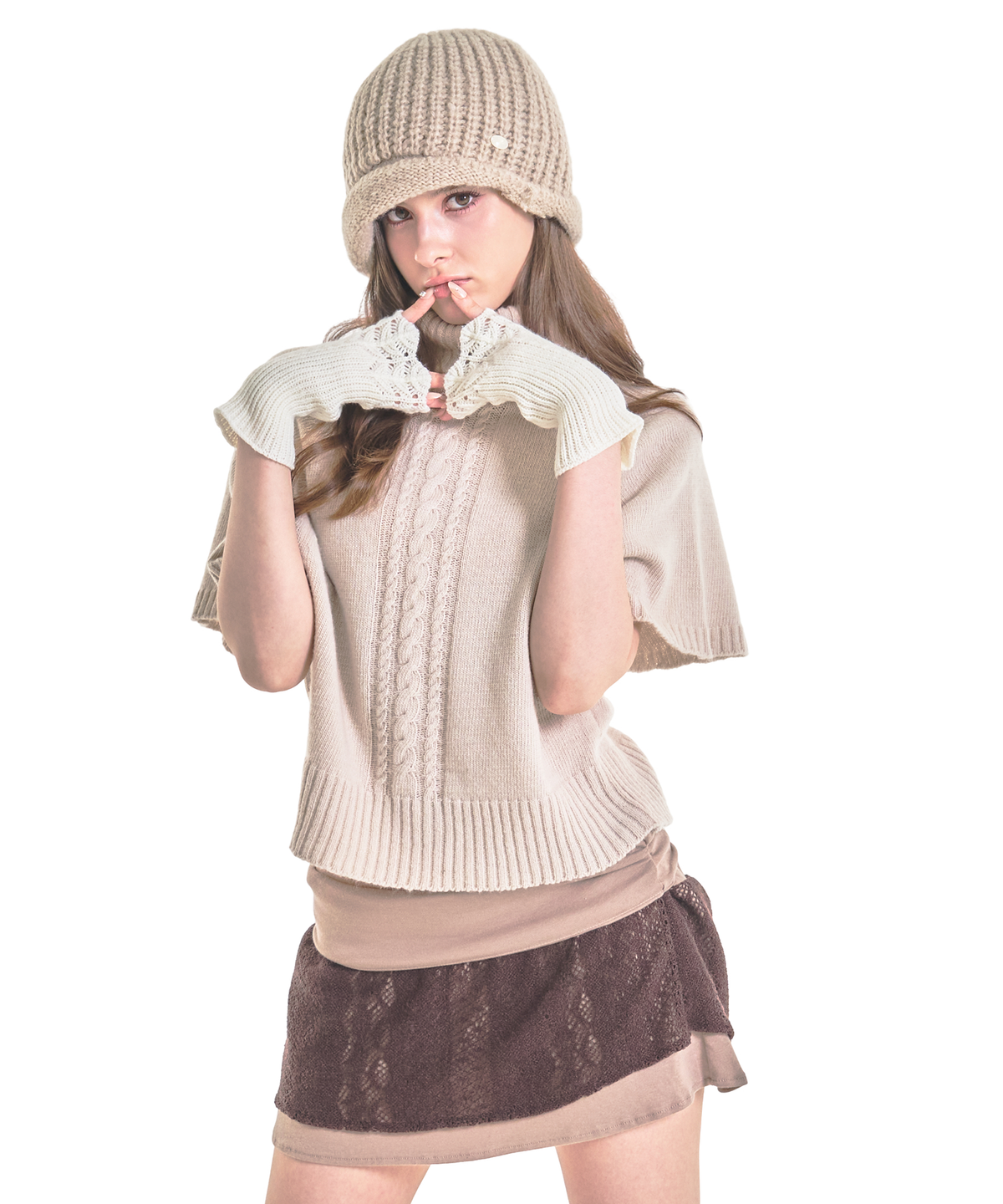 포어링(FORUSRING) Toffee knit mini skirts (brown)