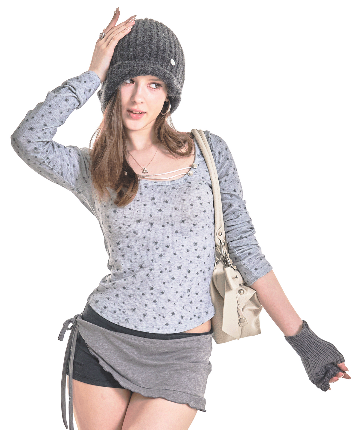 포어링(FORUSRING) Fleur napoleon tee (grey flower)