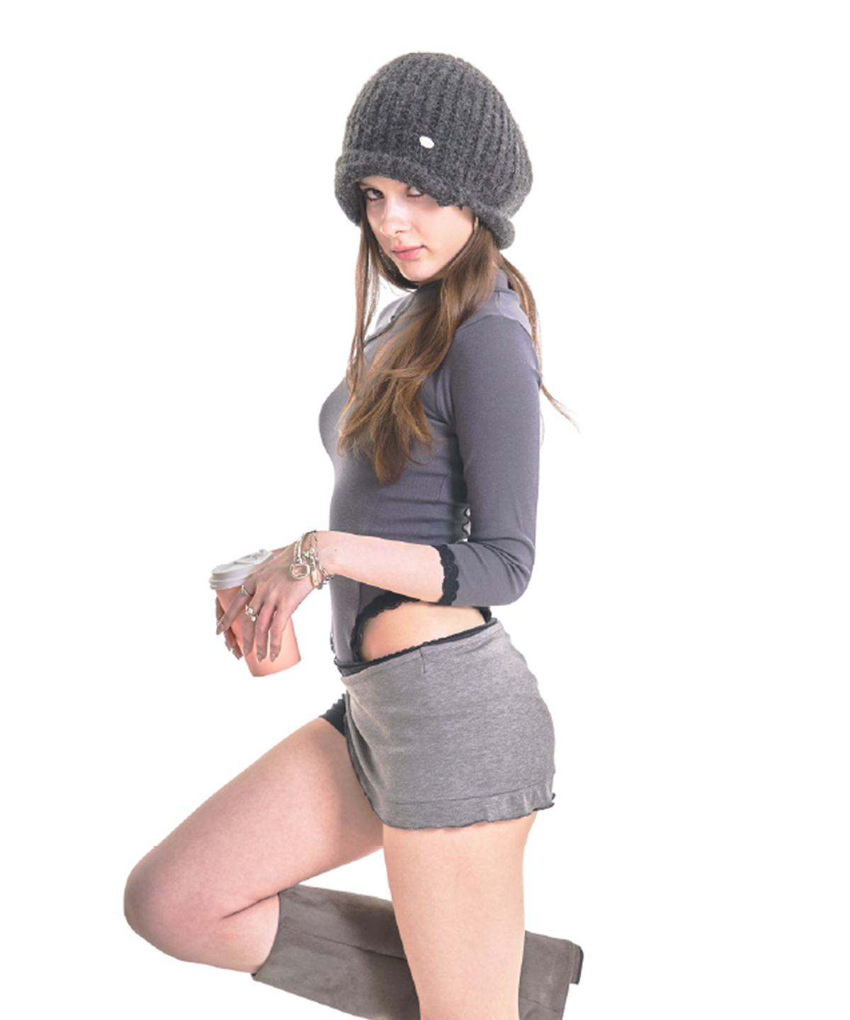 포어링(FORUSRING) Petal chinese top (charcoal)