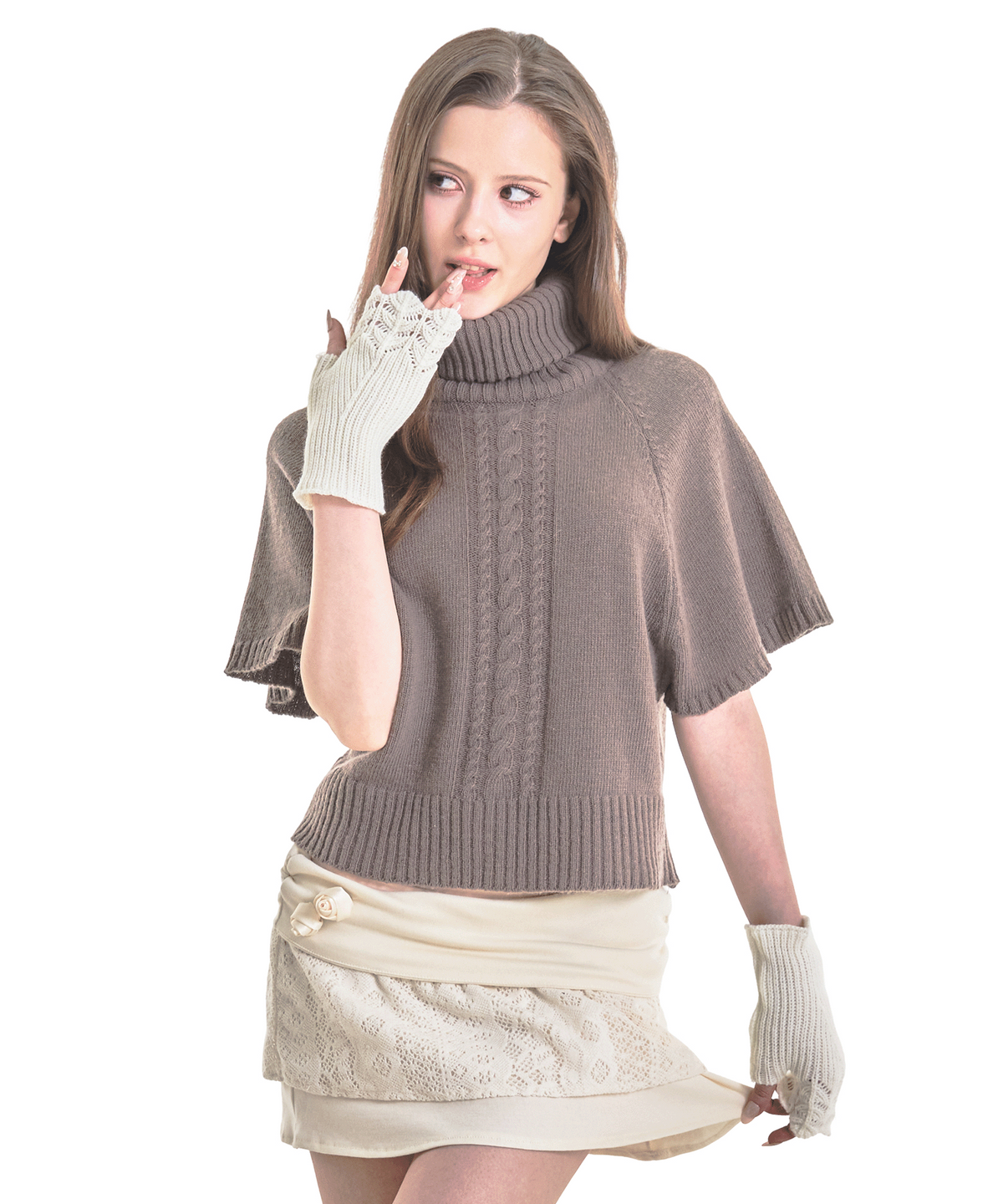 포어링(FORUSRING) Caramel knit half top (brown)
