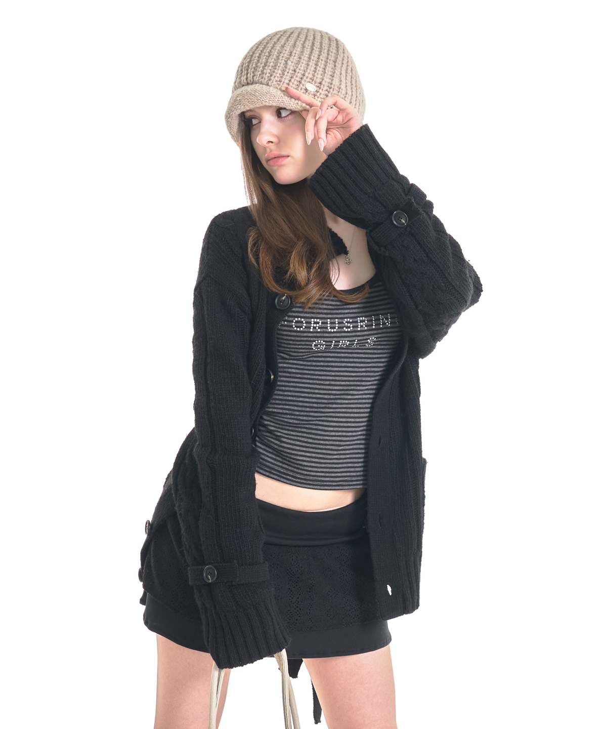 포어링(FORUSRING) Mellow knit cardigan (black)
