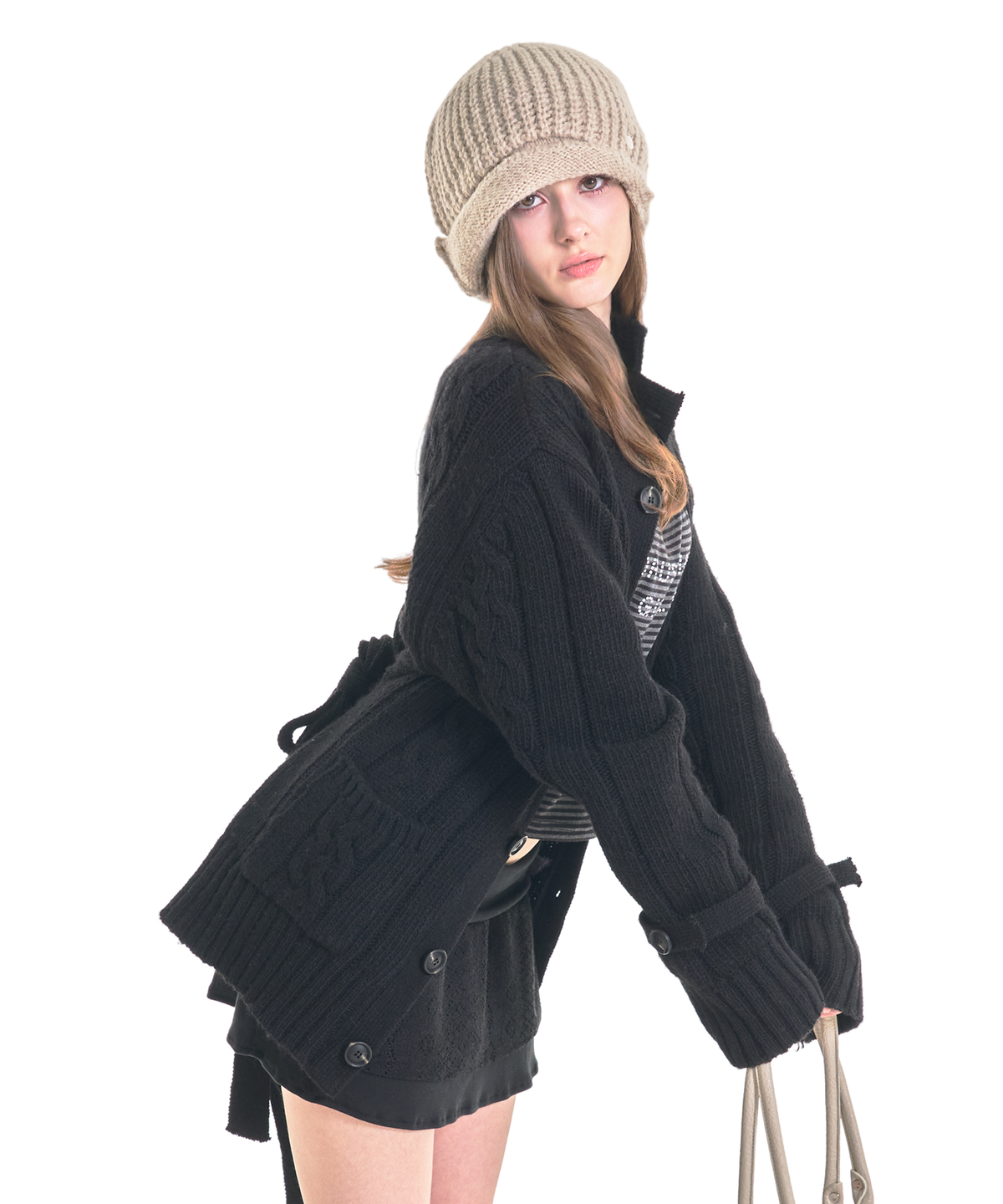 포어링(FORUSRING) Mellow knit cardigan (black)