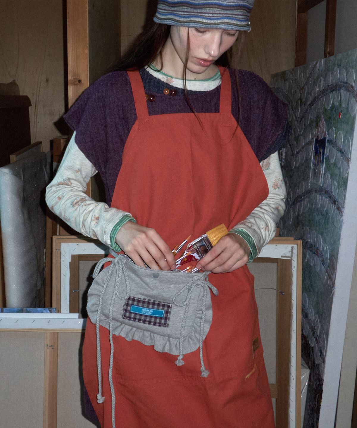 메종크렘(MAISON CREME) Jersey frill pocket bag_Heather gray