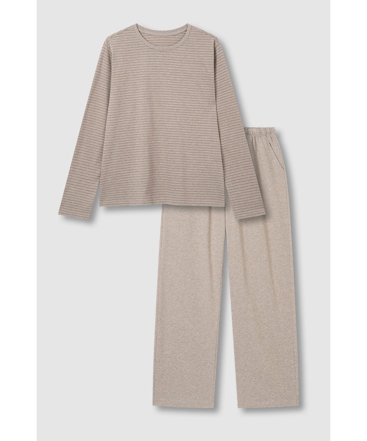 자주(JAJU) [SET] 여 스마트 코튼 라운드넥 긴팔 라운지 티셔츠, 10부 라운지 팬츠_다크 브라운&멜란지베이지