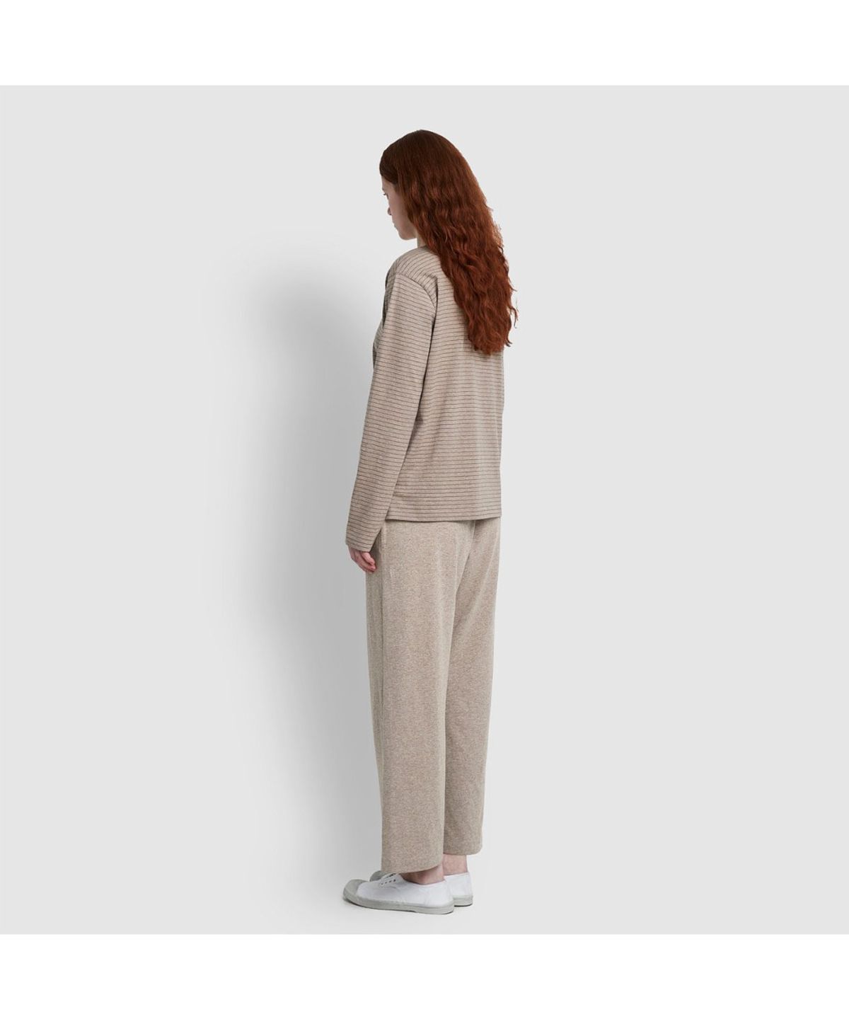 자주(JAJU) [SET] 여 스마트 코튼 라운드넥 긴팔 라운지 티셔츠, 10부 라운지 팬츠_다크 브라운&멜란지베이지