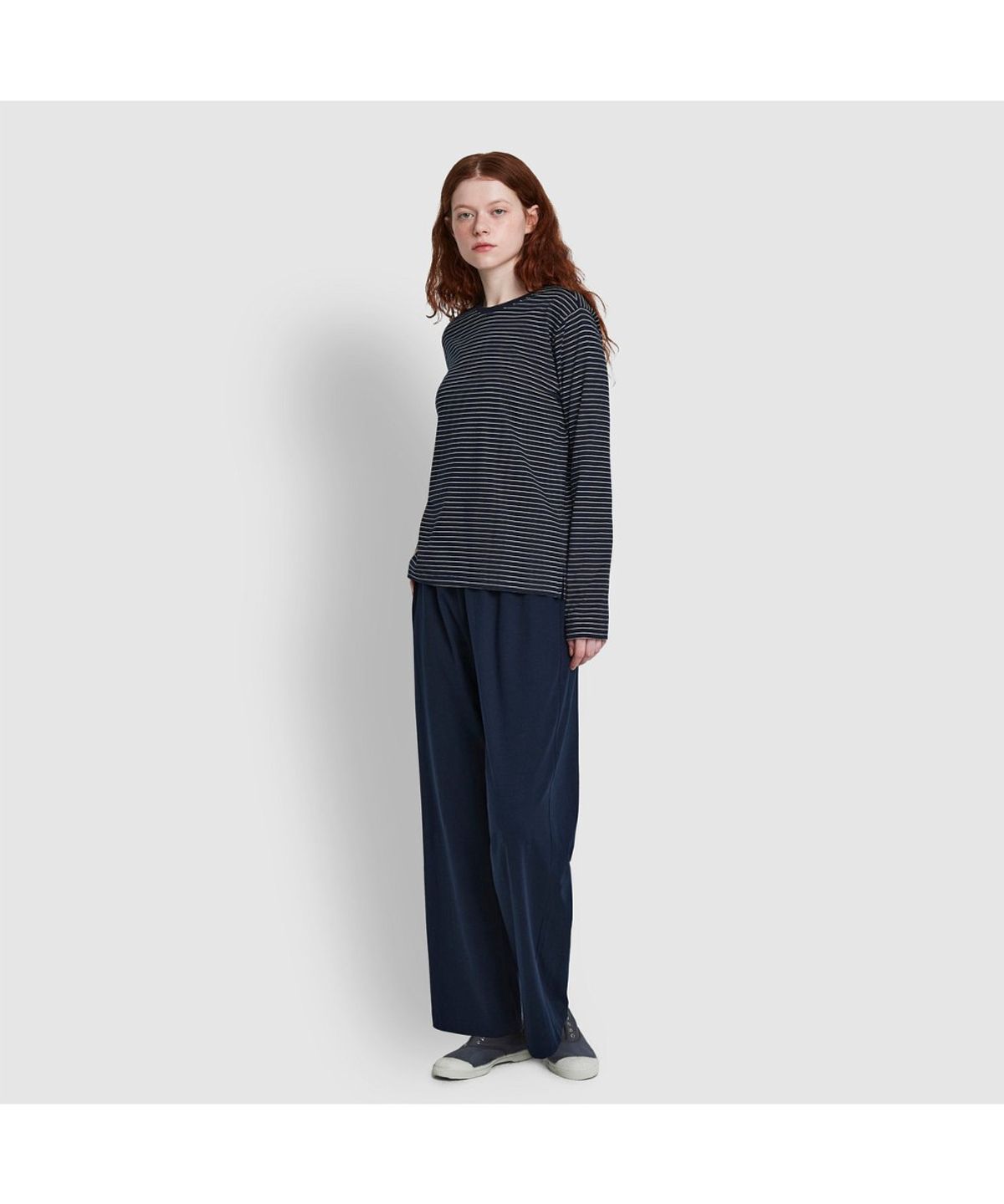 자주(JAJU) [SET] 여 스마트 코튼 라운드넥 긴팔 라운지 티셔츠, 10부 라운지 팬츠_다크네이비&네이비