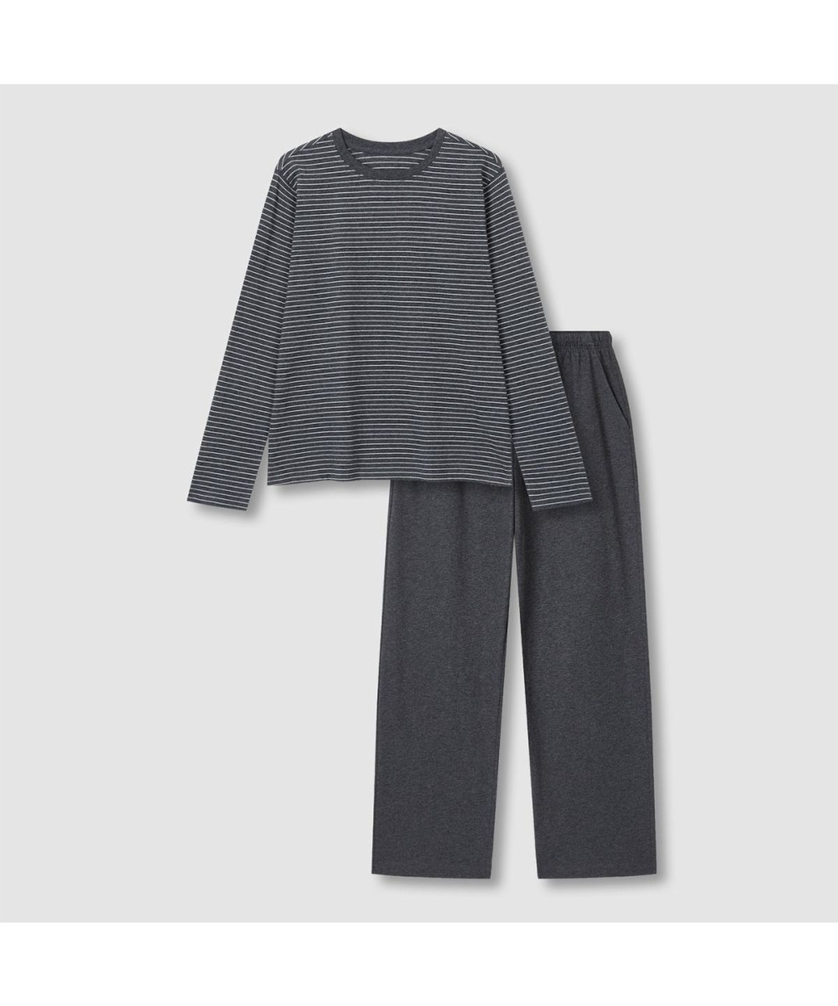 자주(JAJU) [SET] 여 스마트 코튼 라운드넥 긴팔 라운지 티셔츠, 10부 라운지 팬츠_다크 차콜&챠콜