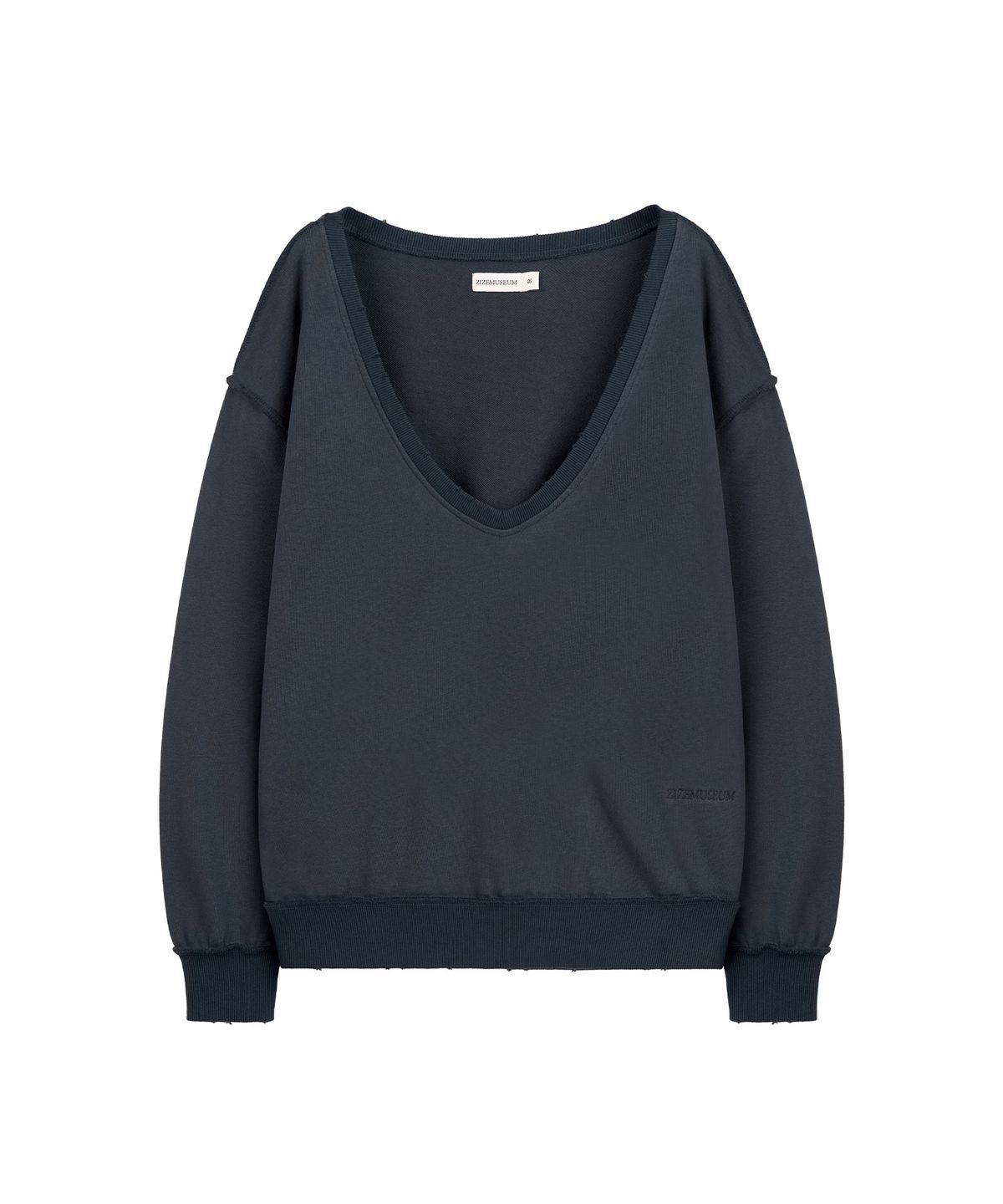 지제뮤지엄(ZIZEMUSEUM) DEEP V-NECK OVERSIZED SWEATSHIRT (NAVY)
