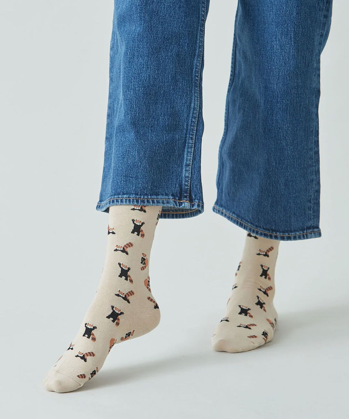 삭스타즈(SOCKSTAZ) GCT016 남녀공용 애니멀패턴 면양말 lesser panda: light beige