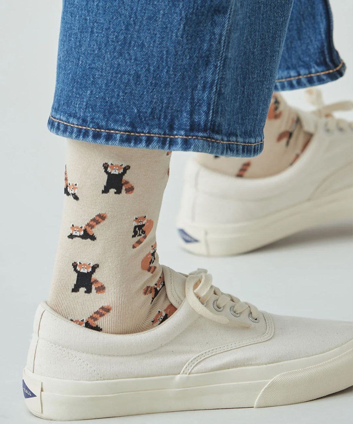 삭스타즈(SOCKSTAZ) GCT016 남녀공용 애니멀패턴 면양말 lesser panda: light beige