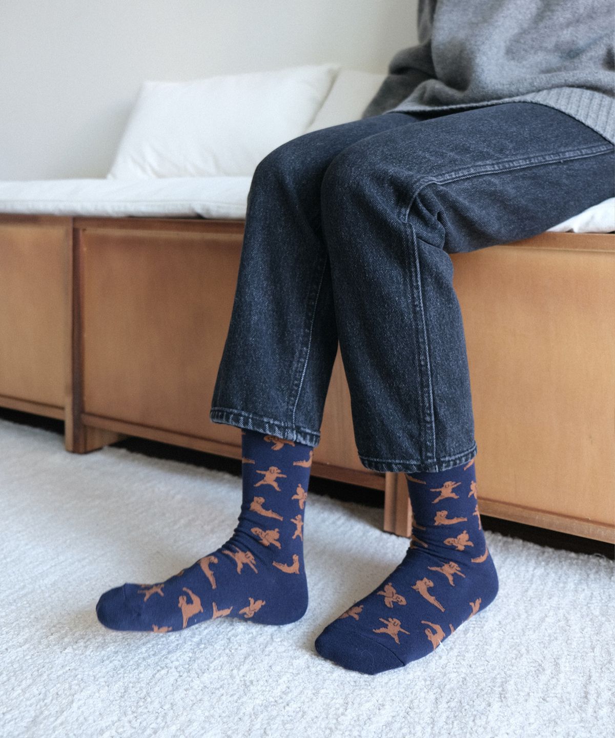 삭스타즈(SOCKSTAZ) GCT020 남녀공용 애니멀패턴 면양말 Yoga Poodle: Navy