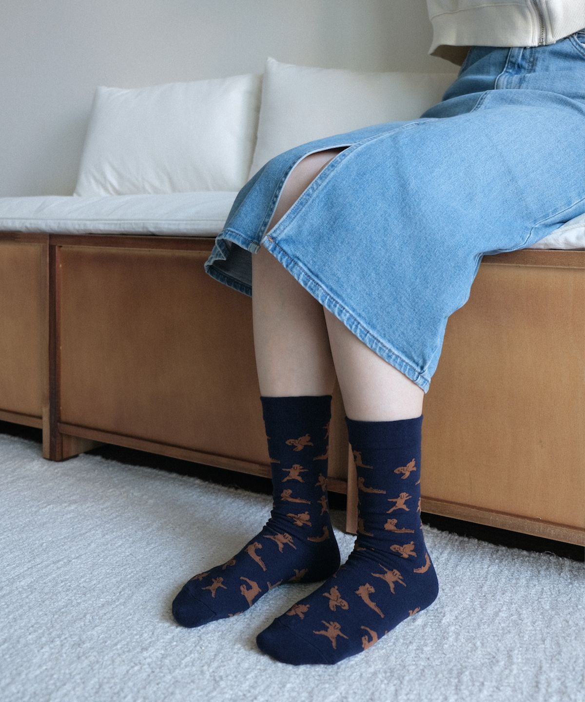 삭스타즈(SOCKSTAZ) GCT020 남녀공용 애니멀패턴 면양말 Yoga Poodle: Navy