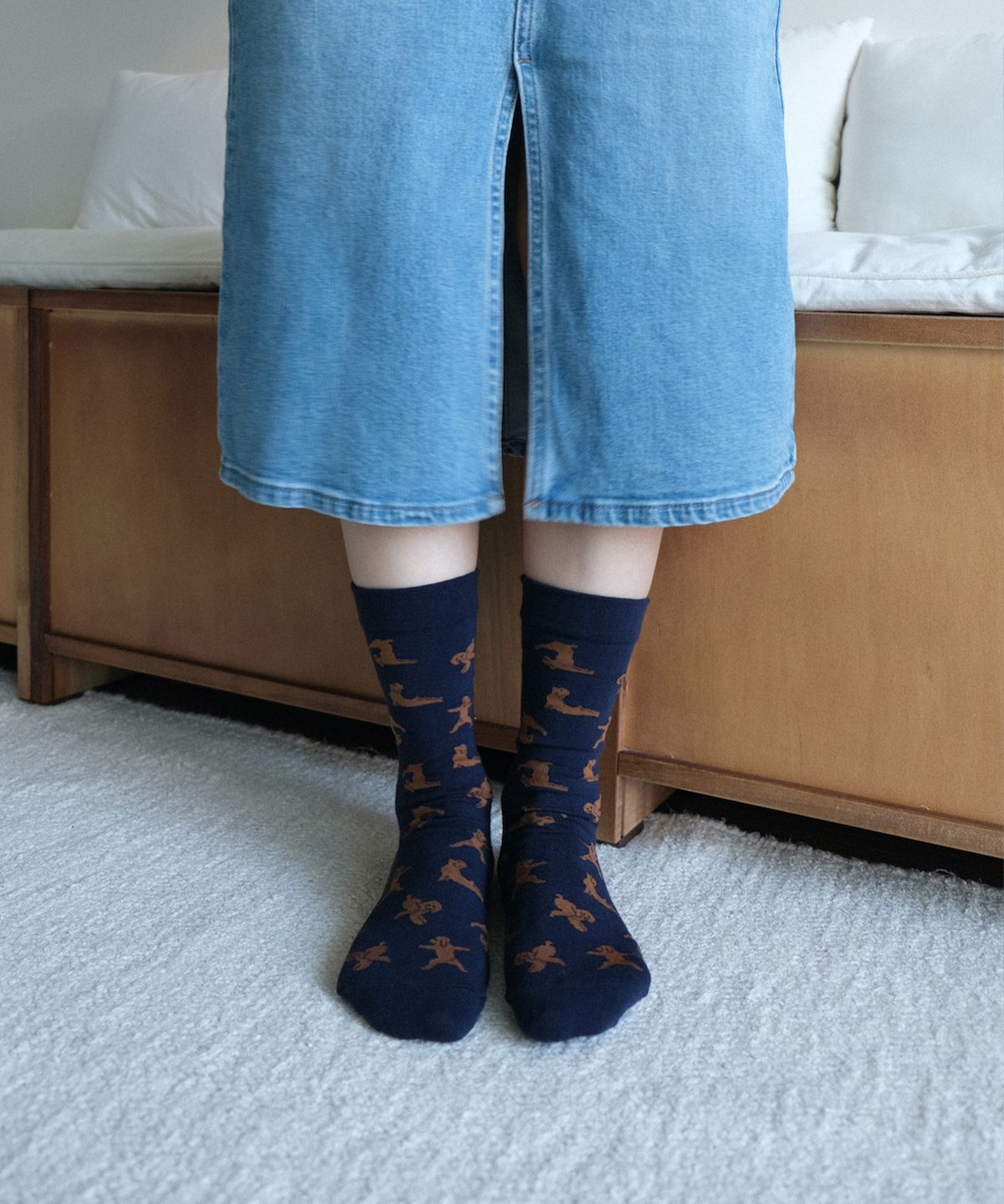 삭스타즈(SOCKSTAZ) GCT020 남녀공용 애니멀패턴 면양말 Yoga Poodle: Navy