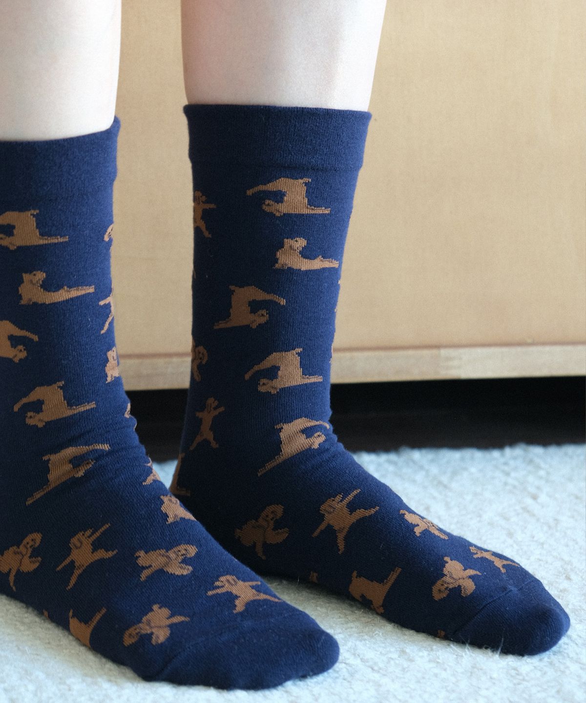 삭스타즈(SOCKSTAZ) GCT020 남녀공용 애니멀패턴 면양말 Yoga Poodle: Navy