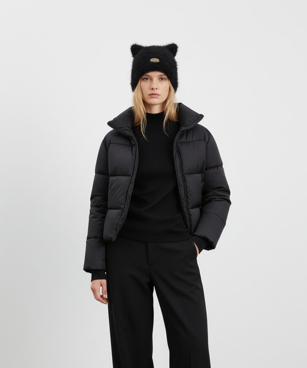 유니버셜 케미스트리(UNIVERSAL CHEMISTRY) Cat Black GD Fur Earflap Cap 귀달이모자