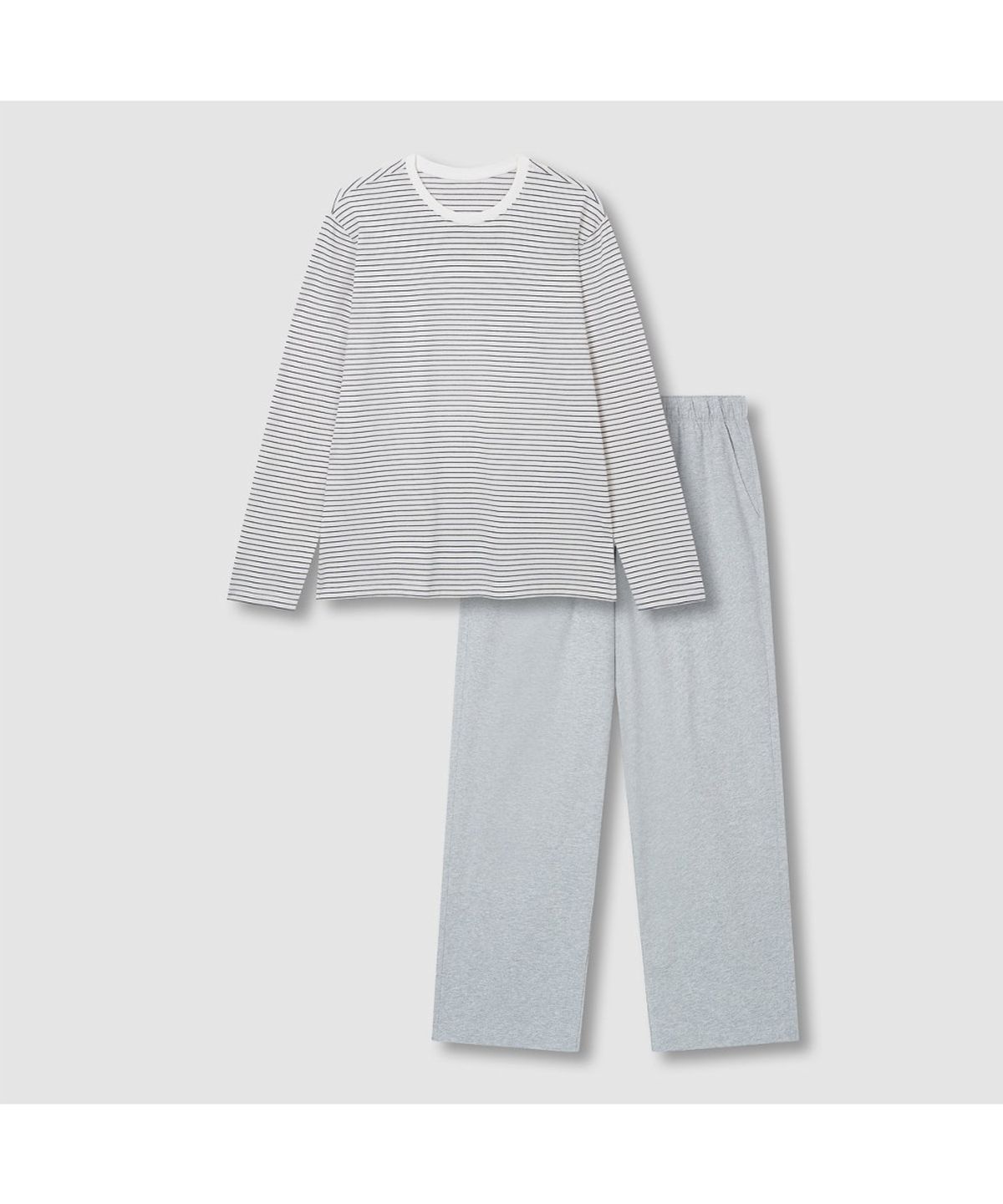 자주(JAJU) [SET] 남 스마트 코튼 라운드넥 긴팔 라운지 티셔츠, 10부 라운지 팬츠_오프 화이트&멜란지 그레이