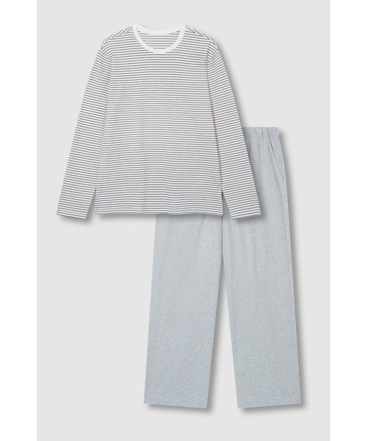 자주(JAJU) [SET] 남 스마트 코튼 라운드넥 긴팔 라운지 티셔츠, 10부 라운지 팬츠_오프 화이트&멜란지 그레이