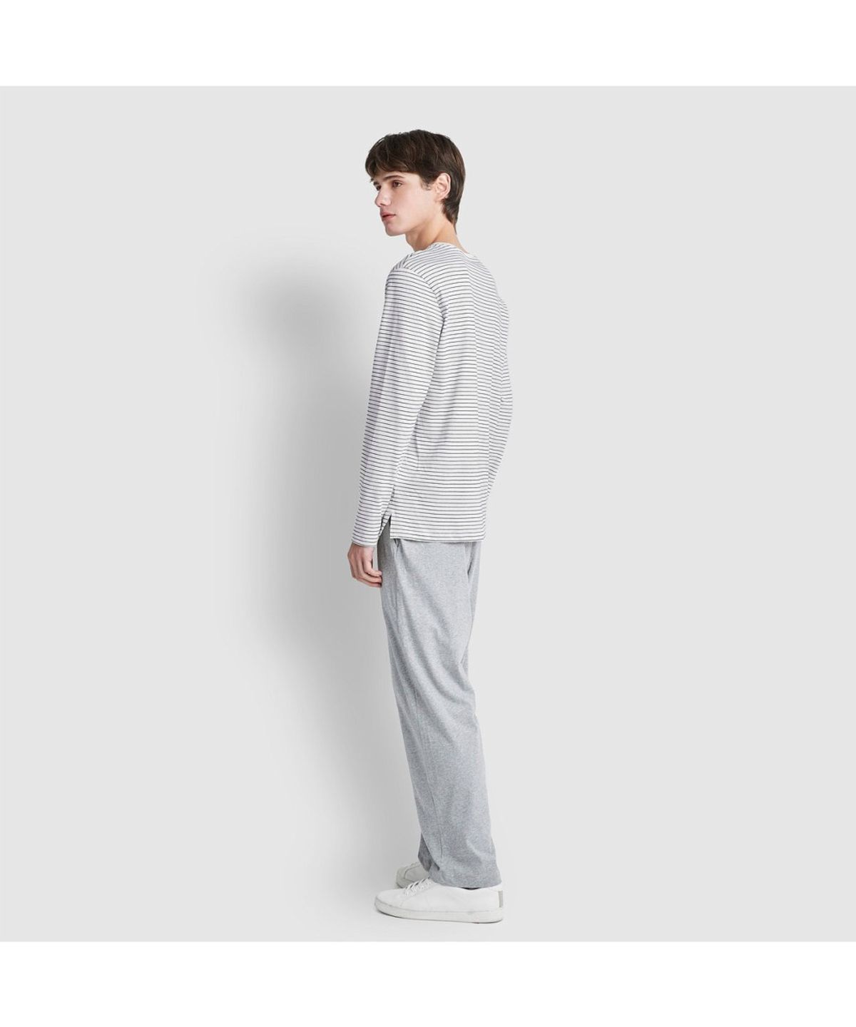 자주(JAJU) [SET] 남 스마트 코튼 라운드넥 긴팔 라운지 티셔츠, 10부 라운지 팬츠_오프 화이트&멜란지 그레이