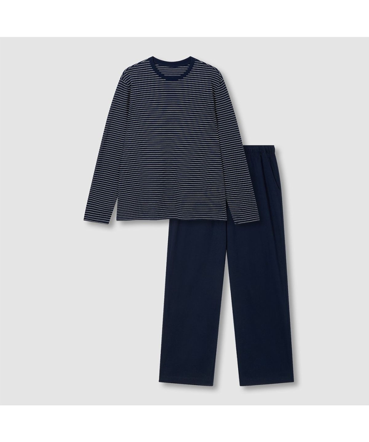 자주(JAJU) [SET] 남 스마트 코튼 라운드넥 긴팔 라운지 티셔츠, 10부 라운지 팬츠_다크 네이비&네이비