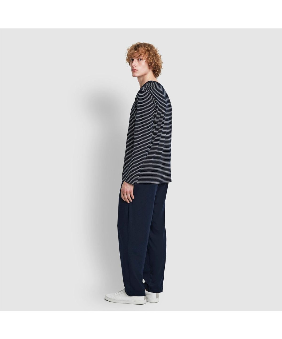 자주(JAJU) [SET] 남 스마트 코튼 라운드넥 긴팔 라운지 티셔츠, 10부 라운지 팬츠_다크 네이비&네이비
