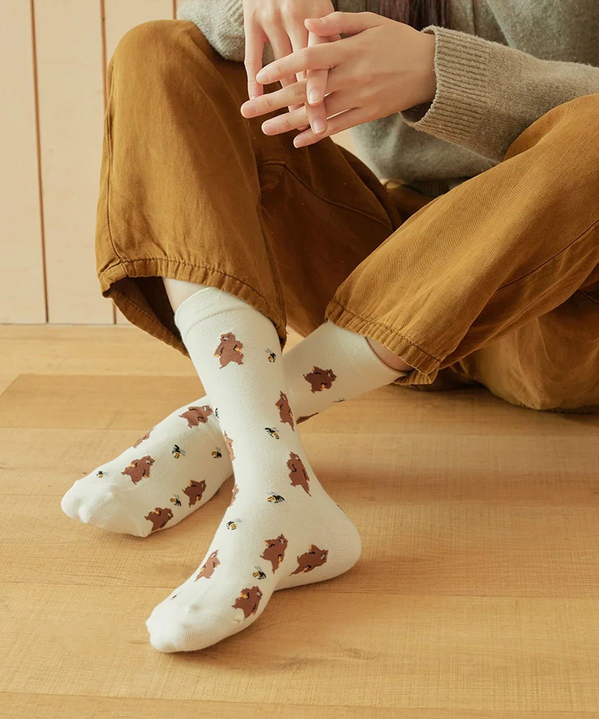 삭스타즈(SOCKSTAZ) GCT023 남녀공용 애니멀패턴 면양말 honey bear